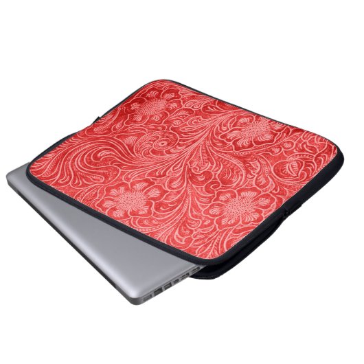 Red Suede Leather Look Embossierte Blume Laptopschutzhülle (Vorne Knopf)
