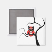 Red Sugar Skull Owl in Tree Magnet (Vorderseite/Rückseite)