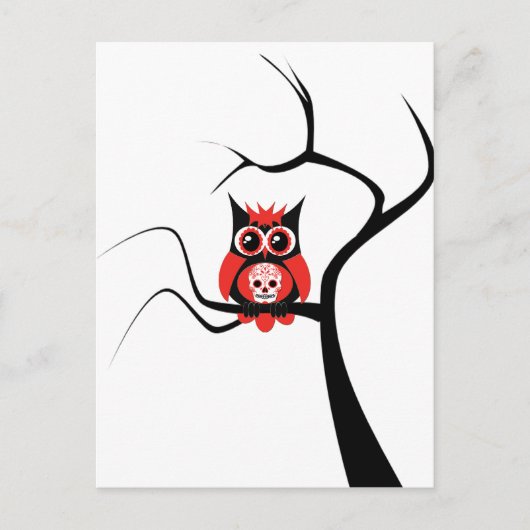 Red Sugar Skull Owl in Tree Postcard Postkarte (Vorderseite)