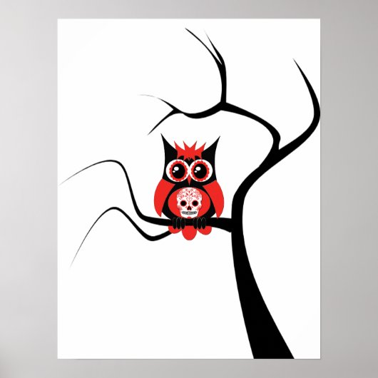 Red Sugar Skull Owl in Tree Poster (Vorne)