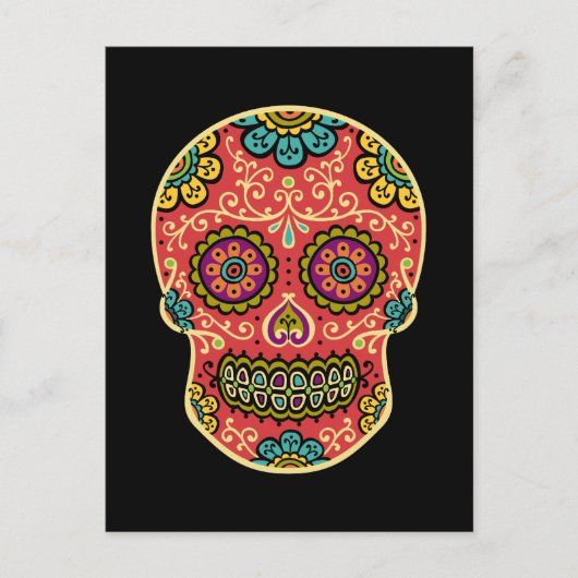Red Sugar Skull Poscard Postkarte (Vorderseite)