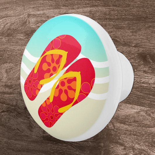 Red Summer Beach Flip Flops Door Knob Keramikknauf
