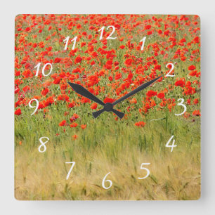 red summer flower clock quadratische wanduhr