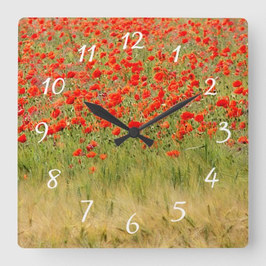 red summer flower clock quadratische wanduhr (Vorderseite)