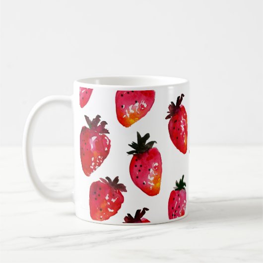 Red Summer Strawberries Niedlich Boho Hand-Illustr Kaffeetasse (Links)