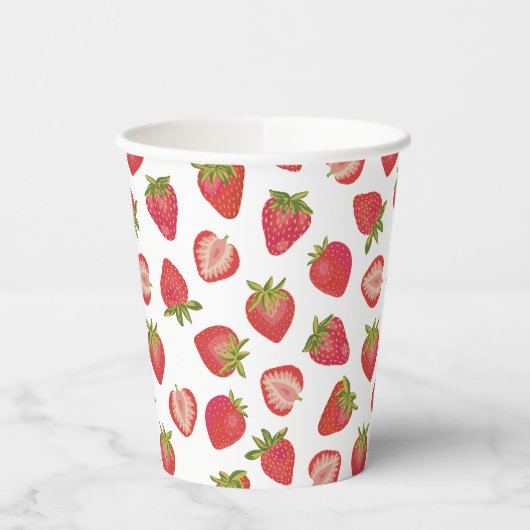 Red Summer Strawberry Pattern Pappbecher (Links)