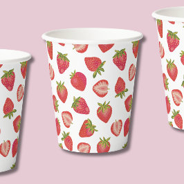 Red Summer Strawberry Pattern Pappbecher