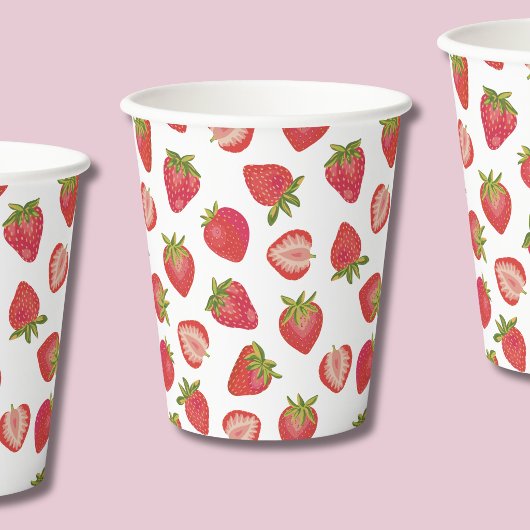 Red Summer Strawberry Pattern Pappbecher