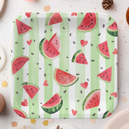 Red Summer Watermelon Obstes Niedliches Girl Pappteller