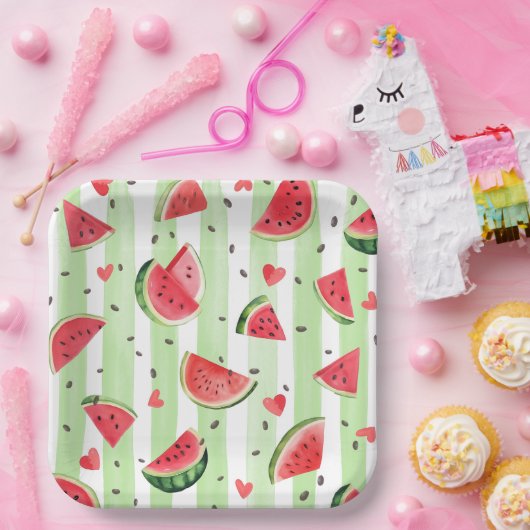 Red Summer Watermelon Obstes Niedliches Girl Pappteller (Party)