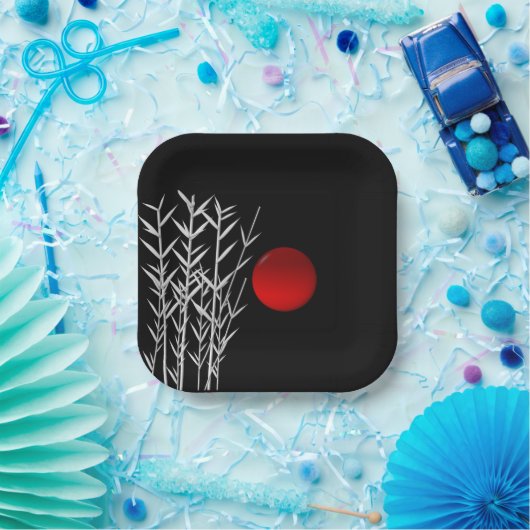 Red sun black white zen   pappteller (Party)