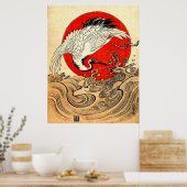 RED SUN, JAPANISCHE FLYING CRANE UND MEERWELLEN POSTER (Küche)
