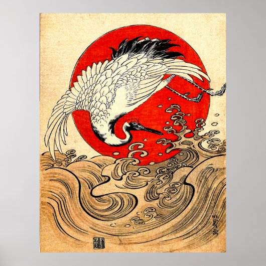 RED SUN, JAPANISCHE FLYING CRANE UND MEERWELLEN POSTER (Vorne)