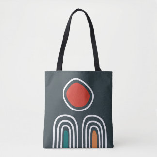 Red sun over oho rainbows, abstract line art tasche