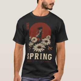 Red Sun Spring Maiden | Seasonal Daisy Art T-Shirt