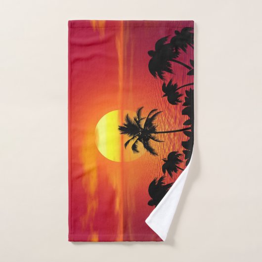 Red Sun Tropical Palm Beach Badhandtuch Set (Handtuch)