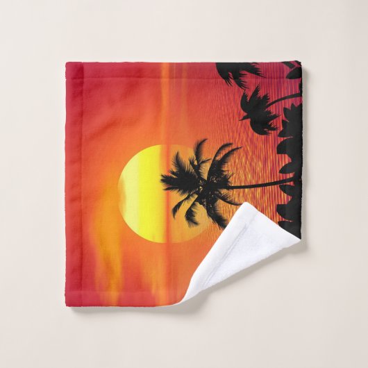 Red Sun Tropical Palm Beach Badhandtuch Set (Waschlappen)