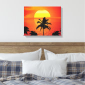 Red Sun Tropical Palm Beach Leinwanddruck (Insitu (Schlafzimmer))