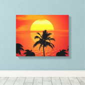 Red Sun Tropical Palm Beach Leinwanddruck (Insitu (Holzboden))