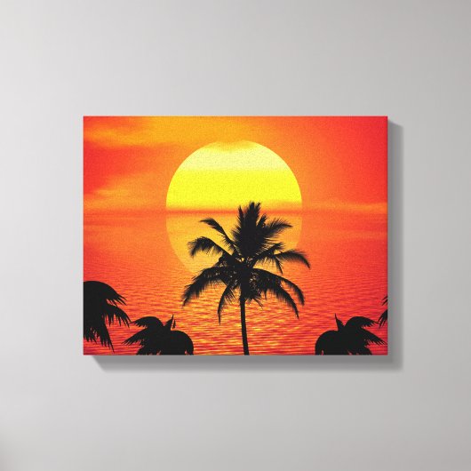 Red Sun Tropical Palm Beach Leinwanddruck (Vorderseite)