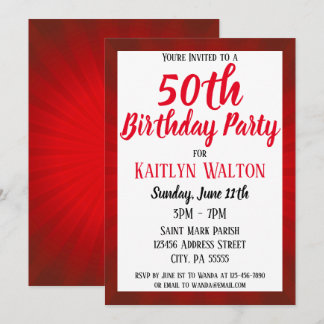 Red Sunburst 50. Geburtstagsparty Einladung