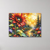 Red Sunflower in valley by stream Leinwanddruck (Vorderseite)