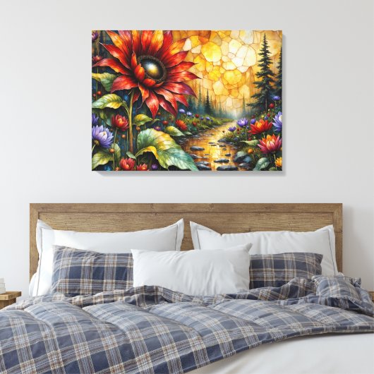 Red Sunflower in valley by stream Leinwanddruck (Insitu (Schlafzimmer))