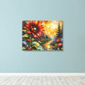 Red Sunflower in valley by stream Leinwanddruck (Insitu (Holzboden))