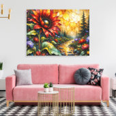 Red Sunflower in valley by stream Leinwanddruck (Insitu (Wohnzimmer))