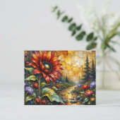 Red Sunflower in valley by stream Postkarte (Stehend Vorderseite)