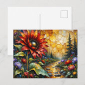 Red Sunflower in valley by stream Postkarte (Vorne/Hinten)