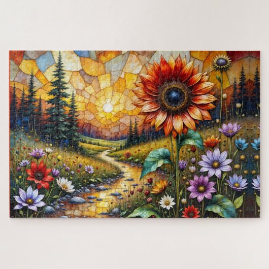 Red Sunflower in valley by stream Puzzle (Horizontal)