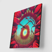 Red Sunflower Stargate Quadratische Wanduhr (Winkel)