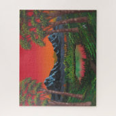 Red Sunset Mountain Forest Lake Puzzle (Vertikal)