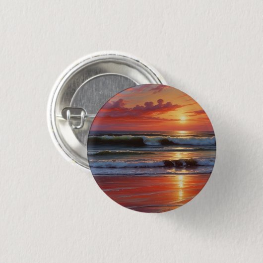 Red Sunset Ocean Seascape Malerei Artwork Button (Vorne & Hinten)