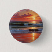 Red Sunset Ocean Seascape Malerei Artwork Button (Vorderseite)