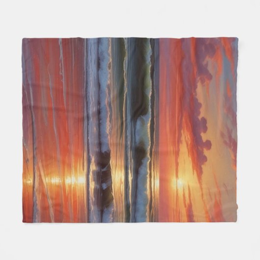 Red Sunset Ocean Seascape Malerei Artwork Fleecedecke (Vorderseite (Horizontal))