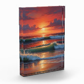 Red Sunset Ocean Seascape Malerei Artwork Fotoblock (Links)