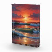 Red Sunset Ocean Seascape Malerei Artwork Fotoblock (Rechts)