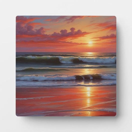 Red Sunset Ocean Seascape Malerei Artwork Fotoplatte (Vorderseite)
