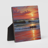 Red Sunset Ocean Seascape Malerei Artwork Fotoplatte (Vorderseite)