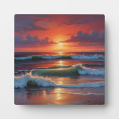 Red Sunset Ocean Seascape Malerei Artwork Fotoplatte (Vorderseite)