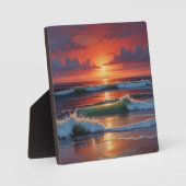 Red Sunset Ocean Seascape Malerei Artwork Fotoplatte (Vorderseite)