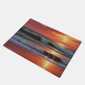 Red Sunset Ocean Seascape Malerei Artwork Fußmatte (Schrägansicht)