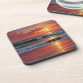 Red Sunset Ocean Seascape Malerei Artwork Getränkeuntersetzer (Linke Seite)