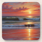 Red Sunset Ocean Seascape Malerei Artwork Getränkeuntersetzer (Vorderseite)