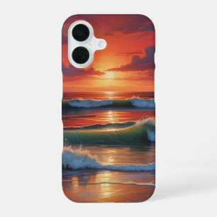 Red Sunset Ocean Seascape Malerei Artwork iPhone 16 Hülle