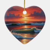 Red Sunset Ocean Seascape Malerei Artwork Keramik Ornament (Hinten)