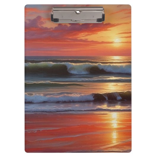 Red Sunset Ocean Seascape Malerei Artwork Klemmbrett (Vorderseite)