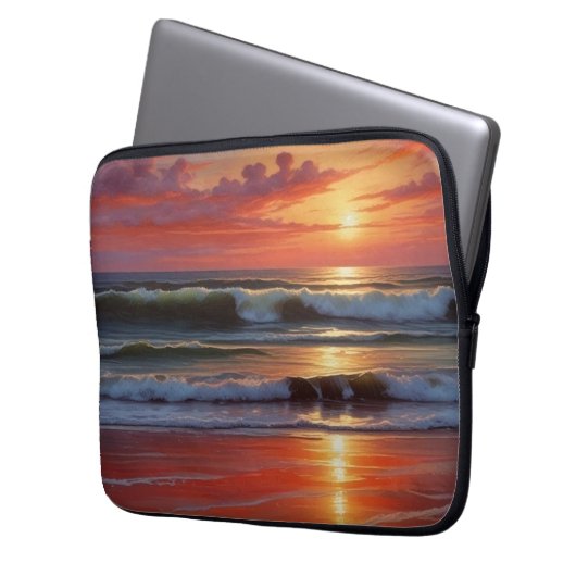 Red Sunset Ocean Seascape Malerei Artwork Laptopschutzhülle (Vorderseite Links)